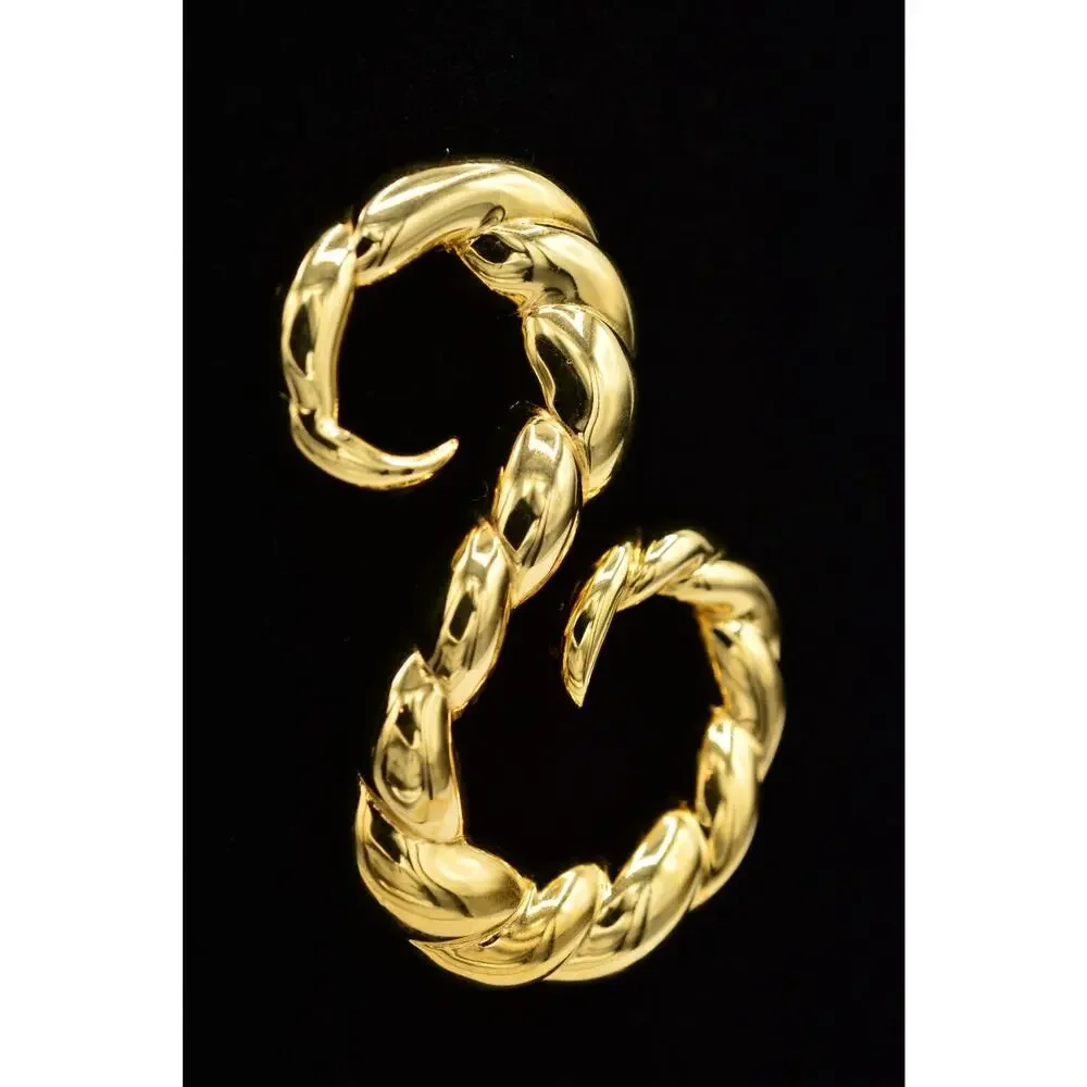 Vintage Rope Pin Brooch Gold Tone Metal Twisted Chunky Abstract 1980s 9B
